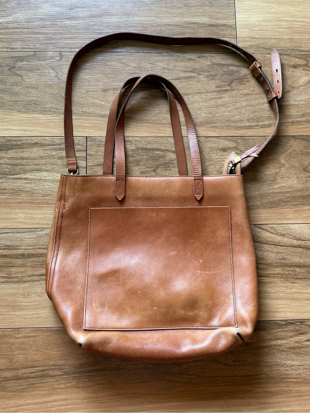 Madewell Zip-Top Medium Transport Tote English Saddle 100% Leather Crossbody Bag